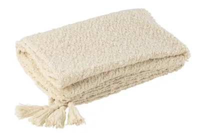 Immagine prodotto di Uniqoos® J-Line, plaid in cotone, colore crema, 180 x 130 cm, con frange, ideale per divano e letto