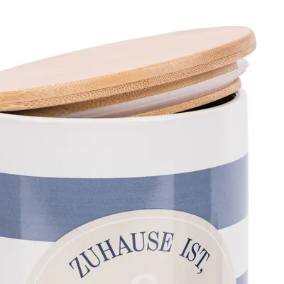 Produktbild von Vorratsdose Porzellan Zuhause Streifen Anker blau beige weiß11x16cm