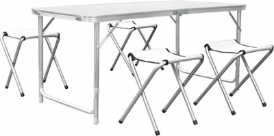 Produktbild von Bolt Edge Picknicktisch – 4 Personen – faltbar – Höhenverstellbar – Komplettset mit 4 Stühlen – Weiß/Silber
