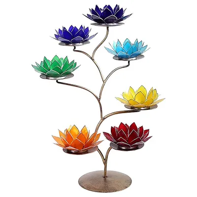 Obrázok produktu pre Kovový stojan Chakra Lotus + 21 držiakov na čajové sviečky -- 57x35 cm
