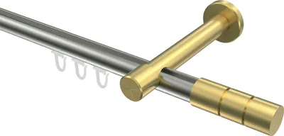 Produktbild von Interdeco Innenlaufstange / Gardinenstange mit Innenlauf Edelstahl-Optik / Messing-Optik, Typ Prestige Elanto (Rillenzylinder), 20 mm Ø 1-läufig, 260 cm