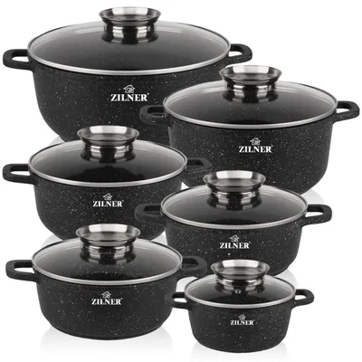 Image de Ensemble de casseroles en céramique - Ensemble de casseroles - Casseroles de cuisson - Ustensiles de cuisine - Casseroles - 12 pièces - Revêtement antiadhésif en marbre