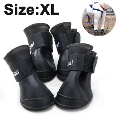 Produktbild von Hunde-Regenschuhe aus Gummi in Bonbonfarben, rutschfest und wasserdicht, Pfotenschutz, Schwarz, XL