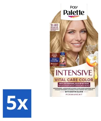 Produktbild von 5 x Poly Palette Vital Care Haarfarbe 9-40 Natürliches Beigeblond 115 ml - Vorteilspackung - 5 Stücke