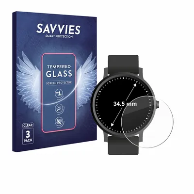Produktbild von 3x Savvies Schutzglas für Armbanduhren (Kreisrund, ø: 34.5 mm) Displayschutz 9H Glas klar transparent