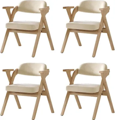 Imagen del producto de AIORBER: 4 sillas plegables para comedor, de madera maciza, plegables, con cojín de terciopelo, cómodas y modernas, color beige