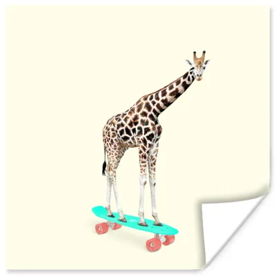 Produktbild von MuchoWow® Poster Giraffe - Muster - Skateboard - Rosa - Tiere 100x100 cm - Babyzimmer