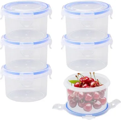 Image de Lot de 6 gobelets en plastique avec couvercle, hermétiques, anti-fuites, petits récipients, récipients de cuisine, récipients pour congélateur, boîtes de rangement