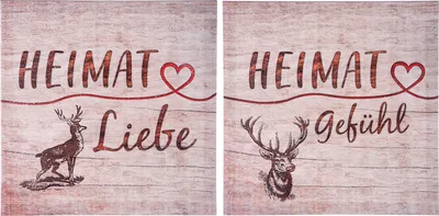 Zdjęcie produktu dla Gilde Bild, quadratisch, "Heimat", Hirschmotiv, Schriftzug, Holz, Leinwand, braun, L. 2.5 cm, B. 30 cm, H. 30 cm 38333 4063387383339 2 Stück (2-fach sortiert)