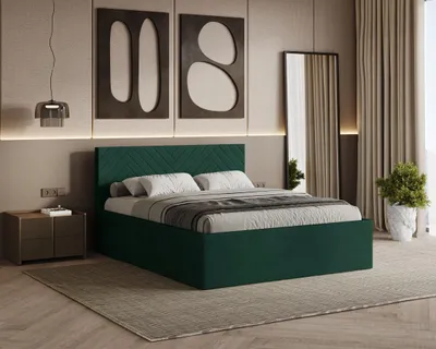 Produktbild von Polsterbett ABETE mit Kopfteil, 180x200 cm, Doppelbett mit Bettkasten und Lattenrost aus Holz, Velourstoff, Farbe: Grün