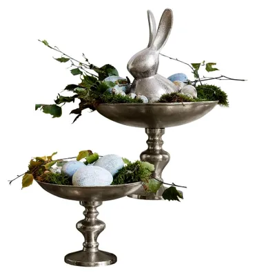 Produktbild von Schalen-Set Helfa, zwei Größen, pokalartige Form, Tischdekoration für Ostern, Aluminiumguss, antiksilber
