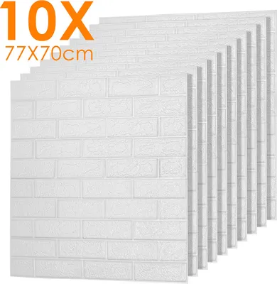 Zdjęcie produktu dla Jopassy 1 zestaw (10 szt.) dużych wodoodpornych naklejek ściennych z cegły 3D samoprzylepny panel piankowy 70x77cm biały