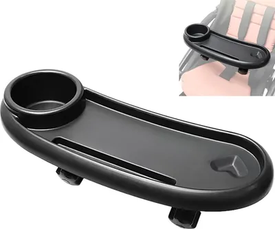Produktbild von Kinderwagen Tisch mit Getränkehalter, Ess- und Spieltablett für Babys unterwegs und zuhause, Schwarz
