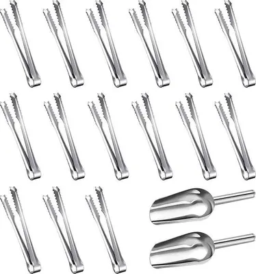 Produktbild von Unyqoos® 15 Zuckerzangen + 2 Eisportionierer, rostfreier Edelstahl – Servier- und Eiswürfelzangen für Hochzeit, Party, Bar, Buffet, Küche