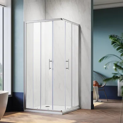 Produktbild von Eck Duschkabine 90x90x195cm Doppel Schiebetür Duschabtrennung aus 5 mm ESG-Sicherheitsglas