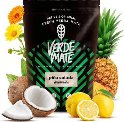 Produktbild von Verde Mate - Mate Tee Pina Colada 500g - 5mm Dicke Blätter, Staubfrei - Tropisch, Mild - Luftgetrocknet, Ohne Rauch - Ananas - Yerba Mate Brasilien