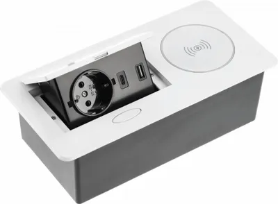 Produktbild von GTV Möbelsteckdose AVARO Plus, 5W Induktionsladegerät, USB-A und USB-C, kompakte Größe, Farben: Weiß, Schwarz, Aluminium, ideal für Home-Office und Gewerberäume