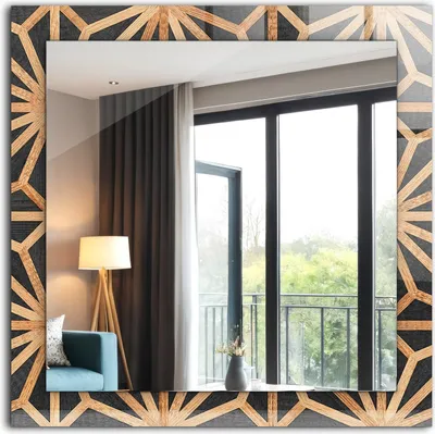 Produktbild von Dekorativer Wandspiegel - Bedruckter Spiegel - Motiv - 60x60 cm - Geometrisches Holzmuster
