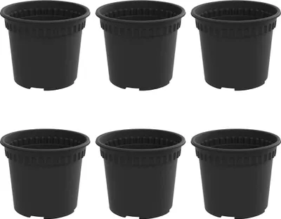 Image de Pot à fleurs rond 6 pcs Noir Ø 12,5 x 10 cm Plastique