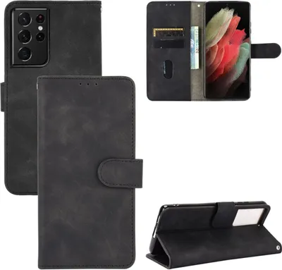 Produktbild von König Design Hülle kompatibel mit Samsung Galaxy S21 Ultra Kunstleder Handyhülle - Handy Case Schwarz