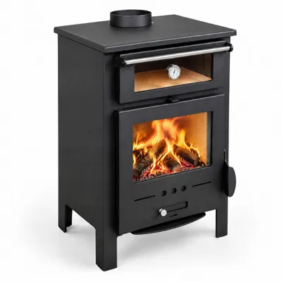Image de Poêle à bois avec four THERMA 7,1 kW, poêle indépendant en acier, grille en fonte, thermomètre, sortie de fumée 150 mm  Copier le titre