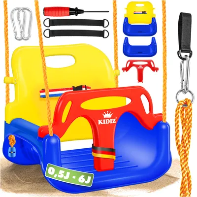 Image de Balançoire pour bébé KIDIZ® 3 en 1 : siège réglable, évolutif, balançoire de jardin pour bébés et enfants, avec dossier et ceinture de sécurité, supportant jusqu'à 100 kg, pour l'intérieur et l'extérieur