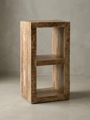 Produktbild von Standregal Massivholz Mango 90 x 45 x 35 cm 2 Böden, Design Holz Regal Natur, Beistelltisch Landhaus-Stil, Kleines Bücherregal Holz Massiv