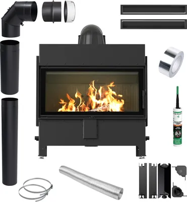 Produktbild von KRATKI LUCY 16kW Ø200 Schwarzer Kamineinsatz mit Rohren und Luftkanälen