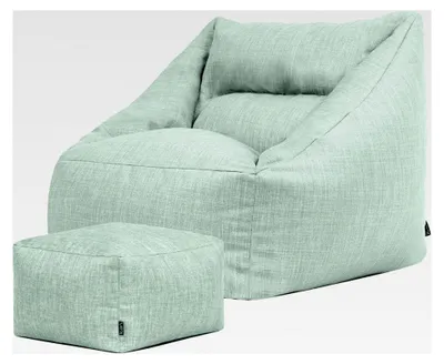 Produktbild von Sitzsack-Sessel mit Hocker für Erwachsene, Beige, Stoff für Innen- und Außenbereich, Großer Sitzsack mit Füllung, Bequemer Sessel für Garten, Terrasse, Lounge und Wohnzimmer