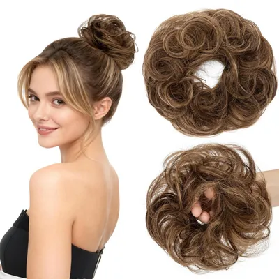 Immagine prodotto di Partecipazione per capelli, treccia con elastico, ricci, 100% capelli naturali, marrone scuro/marrone chiaro, 23g