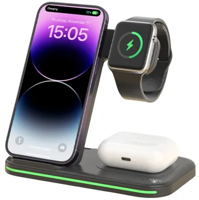 Produktbild von Rolio 3-in-1 kabelloses Ladegerät - Wireless Charging Station 15W - Geeignet für iPhone, Apple Watch, Airpods - Ladegerät - Universal - iPhone, Samsung & Android und mehr
