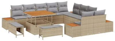 Immagine prodotto di Set divano da giardino vidaXL con cuscini, 13 pezzi, beige e grigio chiaro