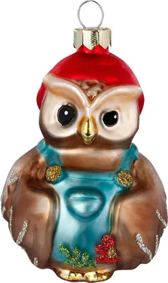 Produktbild von Christbaumschmuck Glas 7,8cm Waldeule mit Schürze Figur Braun / Rot