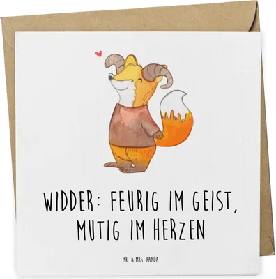 Produktbild von Mr. & Mrs. Panda Klappkarte Widder Astologie - Weiß - Geschenk, Geburtstagsgeschenk, Glückwunschkarte, Sternzeichen, Astrologie, faltkarte, anlasskarte, Grußkarte