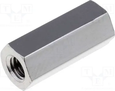 Productafbeelding van 10 afstandsmuffen met schroefdraad, 12 mm messing, binnendraad: M3, nikkel. Afstandselementen van