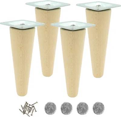 Produktbild von 4x Holzfüße Möbelbein gerade 14 cm Buche roh mit Befestigung
