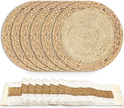 Produktbild von Boho Deko Tischset im 6er Set, Handgefertigte Gewebte Platzsets aus Baumwolle und Leinen mit Quasten, Tischdekoration für Hochzeiten und Küche