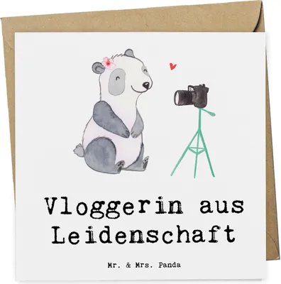 Produktbild von Mr. & Mrs. Panda Grußkarte Vloggerin Leidenschaft - Weiß - Geschenk, faltkarte, anlasskarte, Glückwunschkarte, Klappkarte, doppelkarte