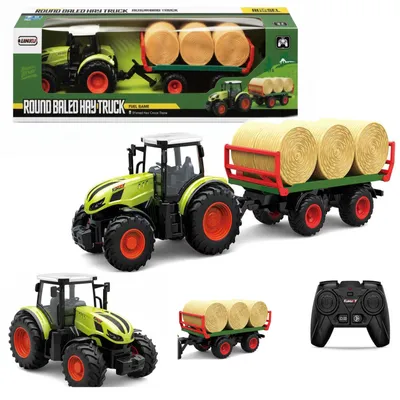 Produktbild von COIL RC-Traktor mit Anhänger und Heuballen – Ferngesteuertes Traktorspielzeug – Bauernhofspielzeug für Kinder – Maßstab: 1:24 – USB-Kabel – Ab 3 Jahre