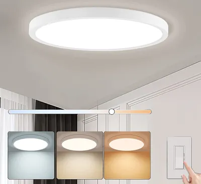 Produktbild von 24W LED Deckenleuchte 3 Farbtemperatur Deckenlampe Ultra Dünn Lichtpaneel für Wohnzimmer Schlafzimmer Flur, 23x2.3cm, Weiß