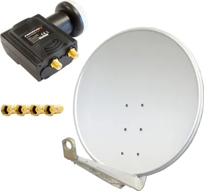 Produktbild von PremiumX DELUXE100 Satellitenantenne 100 cm Alu Hellgrau DELUXE Twin LNB 4x F-Stecker