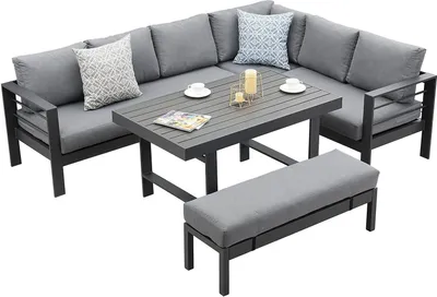 Produktbild von MeXo Gartenlounge-Set Gartenmöbel setaus Aluminium, Loungeset für 7-8 Personen(Alu), Essgruppe für Terrasse Garten Lounge Balkon Indoor Outdoor