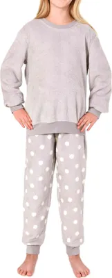 Immagine prodotto di Pigiama lungo da bambina Normann con polsini, in morbido pile  a pois; grigio, taglia 140