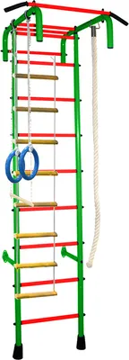 A children's indoor climbing frame with various attachments.