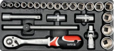 Produktbild von Yato YT-5537, Steckschlüssel-Satz, 1/2", Metrisch, 23 Kopf/Köpfe, Chrom-Molybdän-Stahl, 385 mm