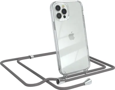 Produktbild von EAZY CASE Handykette kompatibel mit Apple iPhone 12 / 12 Pro, Handyhülle mit Umhängeband, Handykordel, Schutzhülle Clear, Band in Grau