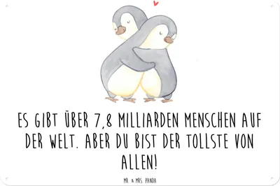 Produktbild von Mr. & Mrs. Panda tafel Pinguine Kuscheln DIN A3 - Weiß - Geschenk, für Freundin, Metallbild, Valentinstag, Türschild, Hochzeitstag, Schild, Wandbild, Frauen, Partner