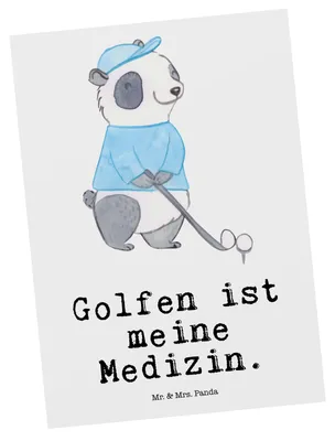 Produktbild von Mr. & Mrs. Panda Postkarte Panda Golfen - Weiß - Geschenk, Grußkarte, Ansichtskarten, Golf spielen, Golfplatz, Golfturnier, Ansichtskarte, Postkarten, Verein, bildkarte