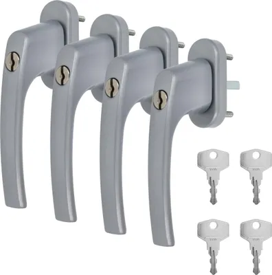 4 x Alu Fenstergriff in Silber F1 abschließbar - Stiftlänge 40mm