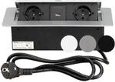 Produktbild von BROLLUX Einbausteckdose versenkbar 2fach mit USB/USBC Silber mit Softöffnung Aluminium Spritzguss 1,5m Anschlusskabel Steckdose